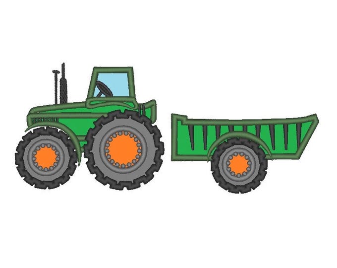 Tractor and Trailer Applique kids baby boys farmer farm vehicle machine embroidery designs sizes for hoop 4x4 and 5x7