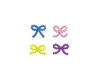 Chain stitch Bow SET of 4 types bold chain stitch ribbon bows Machine Embroidery Designs monogram accent kids baby girls tiny micro mini Bow
