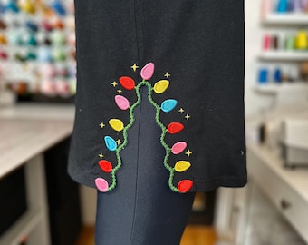 Christmas Lights side bow split seam machine embroidery designs Christmas tree garland kids Holiday outfit t-shirt sweatshirt embroidery