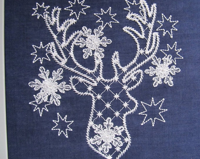 Frozen Deer Glow in the dark special machine embroidery designs assorted sizes, deer silhouette buck head antlers Christmas snowflakes