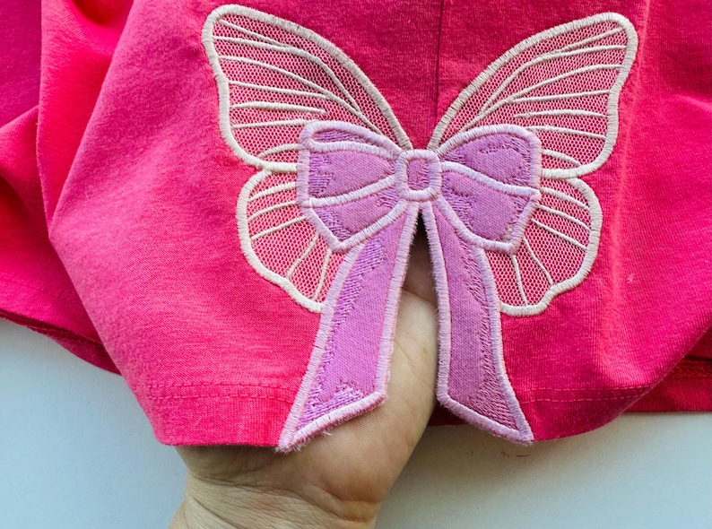 Butterfly Wings Side Bow Double 2 Layers Applique Machine Embroidery