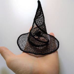 Awesome witch Lace Hat with little spider FSL, Free standing lace machine embroidery design for hoop 4x4 kids girl hairclip idea Halloween