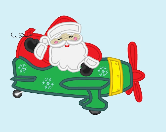 Santa on Christmas Airplane - machine embroidery design - Santa applique embroidery applique design