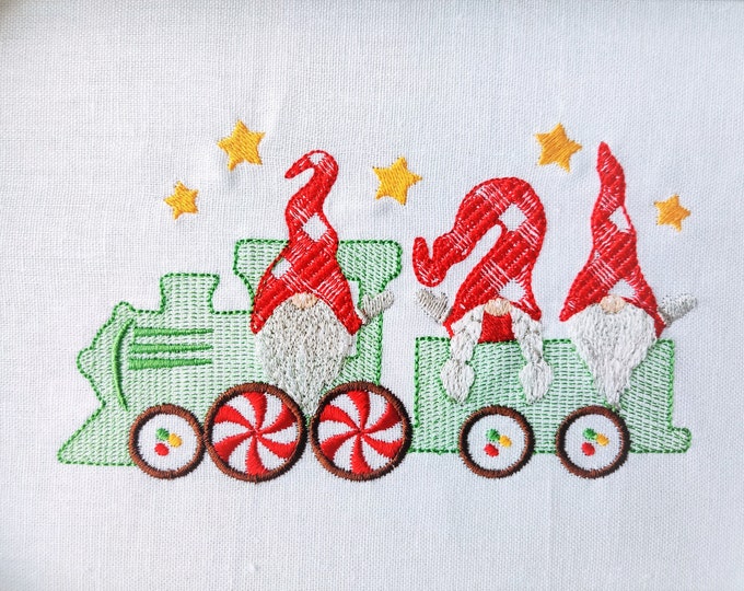 Christmas Train candy wheels Merry Christmas Gingham plaid Gnomes in a row machine embroidery designs light stitch for hoop 4x4, 5x7, 6x10