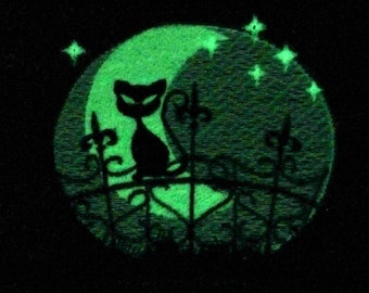 Night cat glow in the dark special machine embroidery designs INSTANT DOWNLOAD magic fairytale spooky kitty cat animal in starry night moon