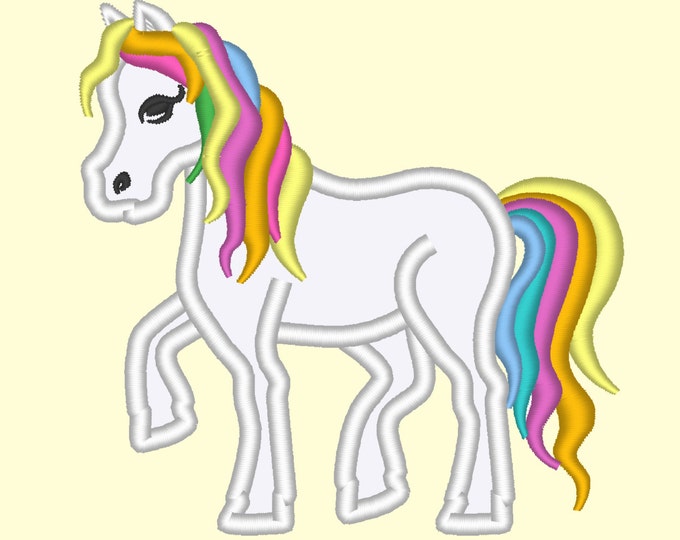 Rainbow Horse applique, machine applique embroidery designs size 4 and 5 inches INSTANT DOWNLOAD awesome cute adorable horse magic animal