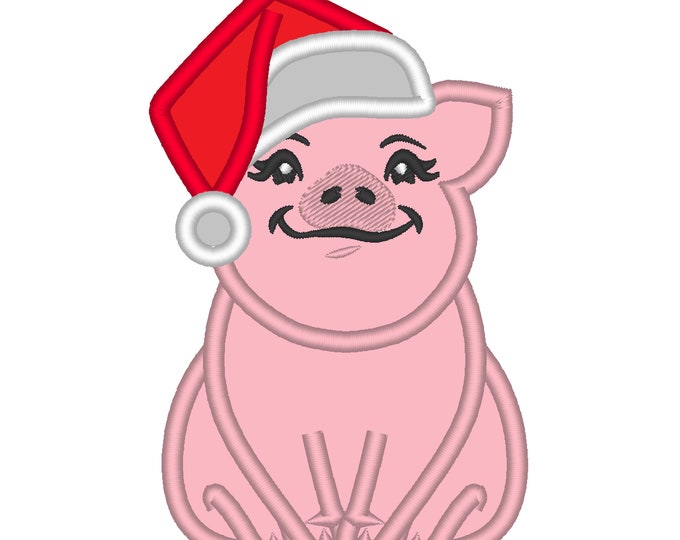 Pig face, Pig head Christmas Santa hat, little cute pig applique farm theme machine embroidery applique designs assorted sizes