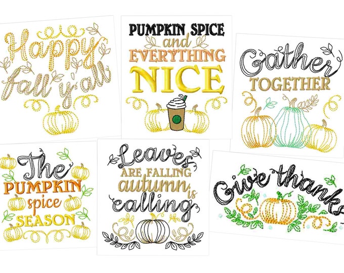 Happy fall Autumn Thanksgiving Kitchen dish towel quotes sayings kitchen towel machine embroidery designs - 4x4, 5x7  INSTANT DOWNLOAD