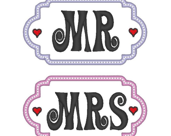 Mr and Mrs - vintage - great for wedding gifts - machine embroidery applique designs - 4x4, 5x7 INSTANT DOWNLOAD