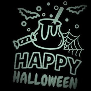 Feliz Halloween Brilla en la oscuridad Diseños de bordado a máquina con hilo especial Apliques Halloween Bruja Botella de veneno Murciélago espeluznante Araña Red