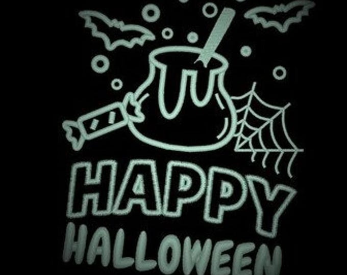 Happy Halloween Glow in the dark special thread machine embroidery designs applique Halloween witch poison bottle spooky bat spider web net
