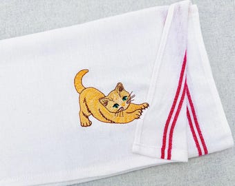 Lovely Scratching Cat Kitty Mama kitchen dish towel pet animal kids machine embroidery designs ITH project simply in the hoop 3 up to 4 inch