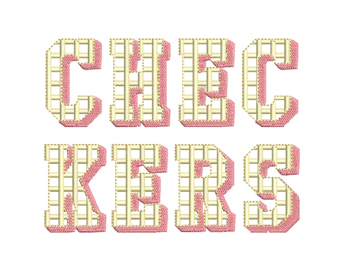 Checkers Patterned Font 3 three colors Shadow Alphabet letters and numbers machine embroidery design assorted sizes block type shadowed font