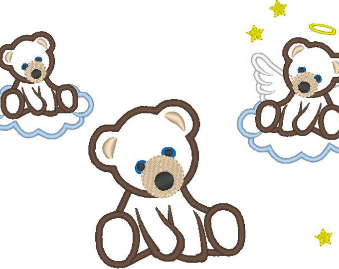 Bear, bear angel machine embroidery applique design, 4x4, 5x7 and  6x10 INSTANT DOWNLOAD