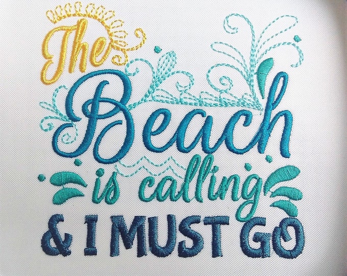 The beach is calling and I must go design machine embroidery designs for hoop 4x4 5x7 6x10 mermaid thing summer vacation beach embroidery