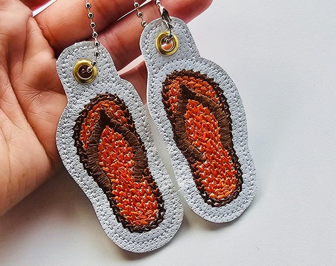 Summer Beach Flip Flops chain stitch Eyelet and Key Fob Snap Tab keychain in the hoop machine embroidery designs ITH simply backpack bag tag