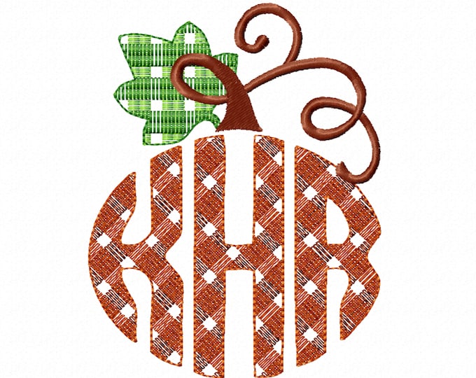 Pumpkin oval shape Monogram A-Z, plaid gingham checked tartan buffalo  monogram machine embroidery designs 1.5, 2, 3, 4, 5, 6 in, BX incl