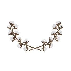 May include: A pair of cotton branches with white blossoms, forming a symmetrical arch shape.