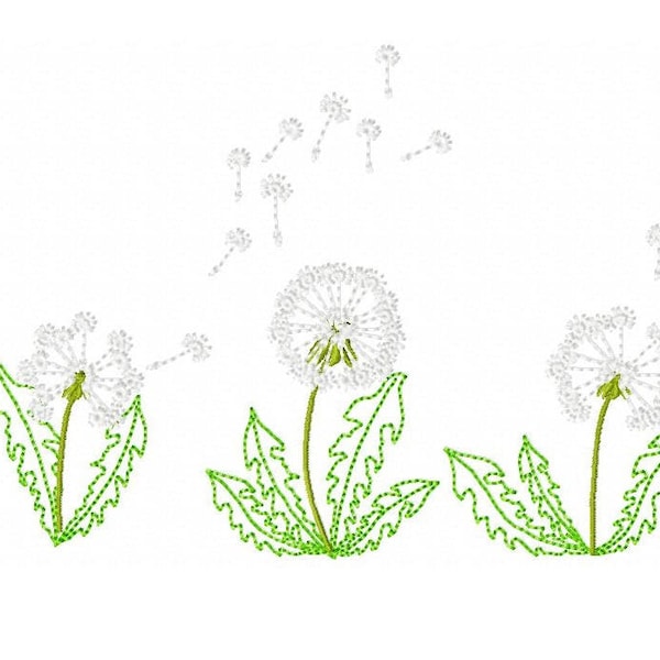 Dandelion flowers in mini small sizes 3 types floral SET machine embroidery designs for hoop 4x4, 5x7 single flower and flowers in a row