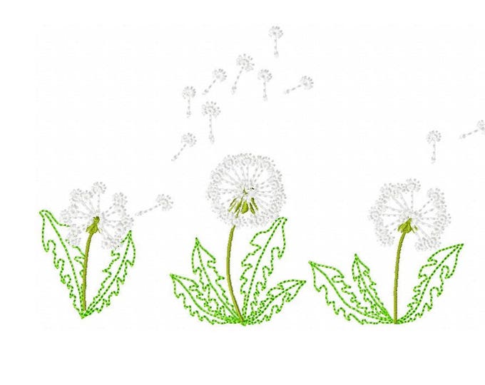 Dandelion flowers in mini small sizes 3 types floral SET machine embroidery designs for hoop 4x4, 5x7 single flower and flowers in a row