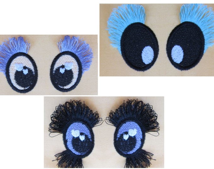 Fringed, fluffy, flare lashes Toy pretty eyes - 3 types machine embroidery designs awesome fringed eyelashes doll making toy making toy face