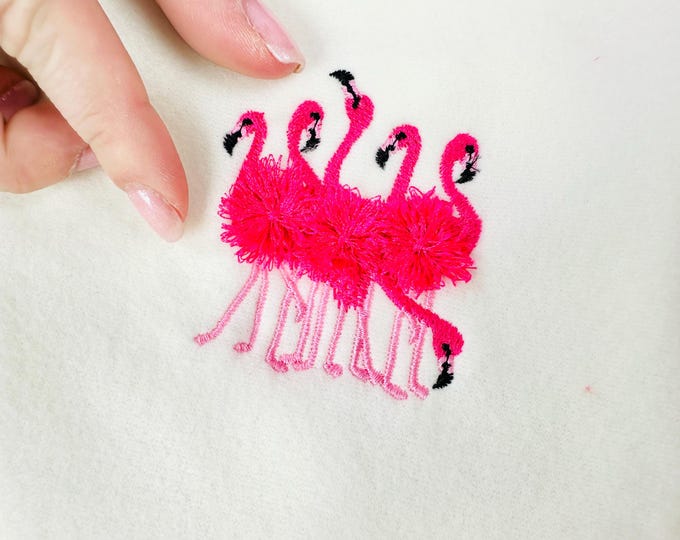 Mini Fringed fluffy 6 Flamingos flock of 6 Flamingo bird machine embroidery designs small sizes for hoop 4x4  5x7 fringe fur chenille design