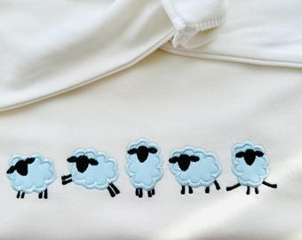 Mini baby Sheep Little Lamb farm animal machine embroidery applique designs sweatshirt cowgirl SET of 5 sheep 1.5, 2, 2.5 in sheep in a row