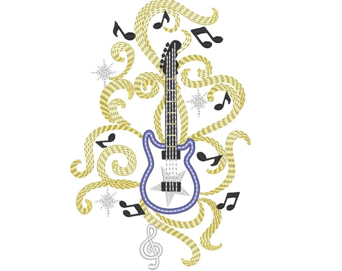 Rock Guitar music notes musician rocking glow in the dark special machine embroidery applique design size for hoop 5x7 INSTANT DOWNLOAD