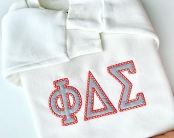Entire alphabet Big Greek FONT Applique satin stitch and top stitch Monogram sororities fraternities machine embroidery designs 4 up to 8in