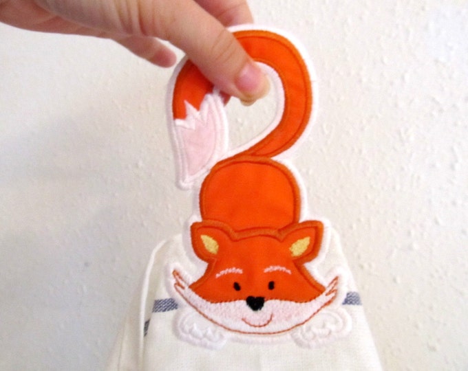 Little Fox - towel hanging hole In The Hoop machine embroidery designs towel topper ITH project for hoop 5x7 kids pretty fox gift idea