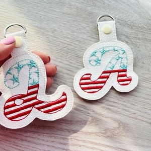 Patriotic 4th July American flag alphabet letters Key Fob Snap Tab ITH in the hoop machine embroidery designs for hoop 5x7 keychain project