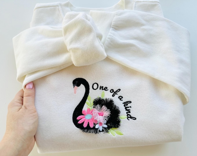 Awesome Black Swan Fringed fluffy feathers floral Flower kids girls chenille fringe bouquet saying One of a Kind machine embroidery designs