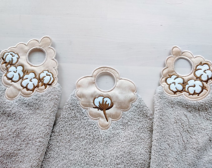 Cotton Flower towel topper hanging hole SET of 3 types In The Hoop machine embroidery designs ITH project Towel hanger for hoop 4x4 and 5x7