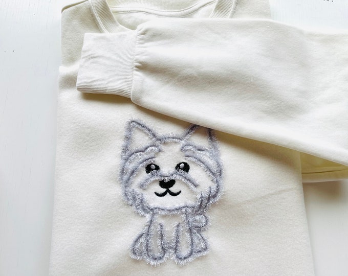 Yorkie Fringed dog fringe Fluffy Puppy dog applique fringe fur embroidery ITH in the hoop machine embroidery designs cute pet Puppy outline