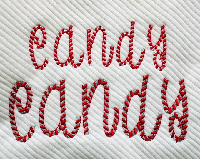 Christmas Candy Cane FONT candy stitch 2 colors alphabet letters numbers monogram machine embroidery designs sizes from 1.2 up to 3 inch, BX