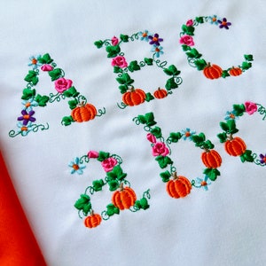 Pumpkin Floral Font Thanksgiving alphabet uppercase lowercase letters monogram flowers font machine embroidery designs BX small mini floral