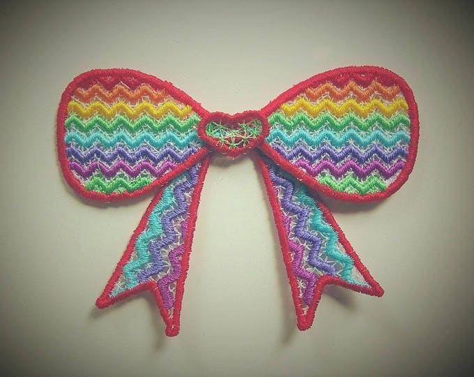 Chevron simply 3D Bow, dimensional FSL Free standing lace machine embroidery designs in the hoop ITH embroidery hairpin hair clip bow tie