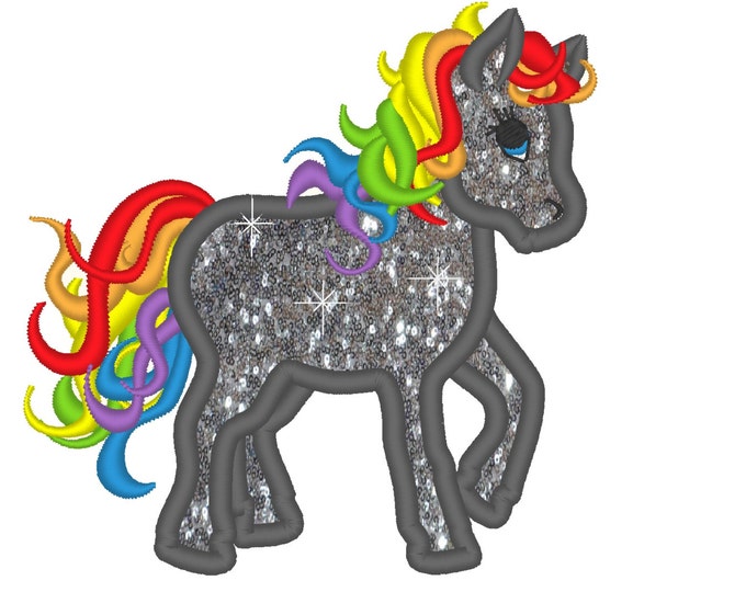 Rainbow pony - machine embroidery applique designs 4x4, 5x7 and 6x10  INSTANT DOWNLOAD