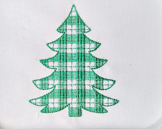 Gingham Plaid Checked Christmas tree Woodlands Tree light stitch outline  Christmas tree embroidery design 3, 4, 5, 6, 7 & 8 in