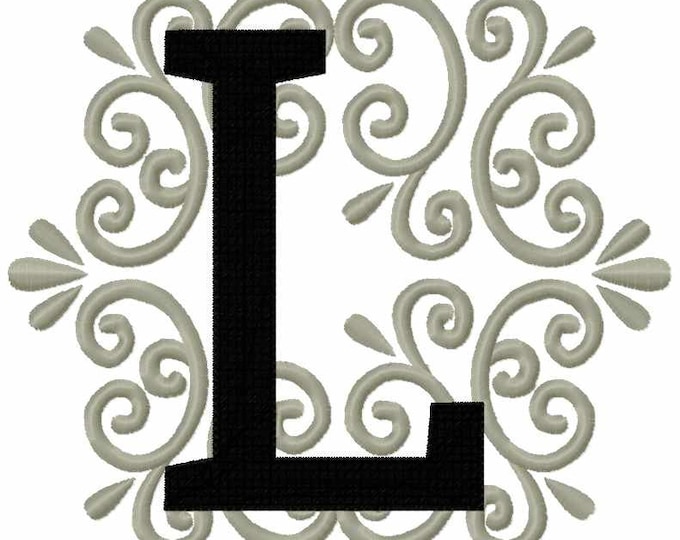 Regal royal classic Letter L garden flag monogram lace swirl  block font machine embroidery design monogram 4, 5, 6 and 8 in