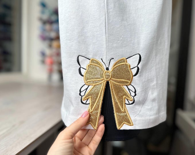 Butterfly and Bow Applique split seam cutout Side Bow machine embroidery designs girly kids girls t-shirt sweatshirt embroidery many sizes