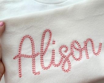 Extra Bold Chain stitch handwritten script FONT Alison machine embroidery designs monogram alphabet knit sweater effect sizes 2.6 to 4.8 in