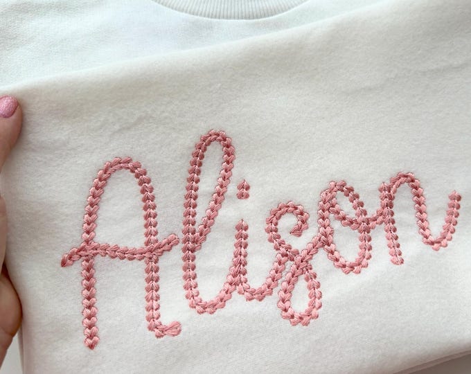 Extra Bold Chain stitch handwritten script FONT Alison machine embroidery designs monogram alphabet knit sweater effect sizes 2.6 to 4.8 in