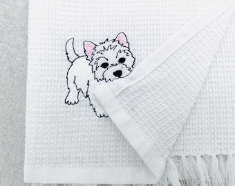 Cute Playing Westie West Highland Terrier Puppy Dog kitchen dish towel animal kids machine embroidery designs ITH project simply in the hoop