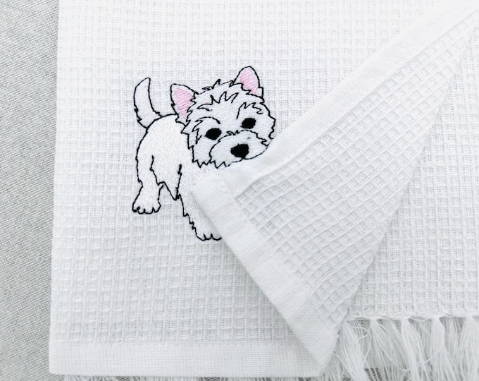 Cute Playing Westie West Highland Terrier Puppy Dog kitchen dish towel animal kids machine embroidery designs ITH project simply in the hoop
