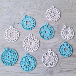 Christmas Tree Ornaments FSL free standing lace SET of 5 lace Snowflake decoration machine embroidery designs assorted sizes classic shape