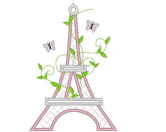 Romantic Eiffel tower - Paris - machine embroidery applique designs - for hoop 4x4 and 5x7 INSTANT DOWNLOAD