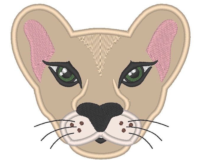 Lioness, girl lion applique face head - machine embroidery applique designs - multiple sizes for hoop 4x4 and 5x7