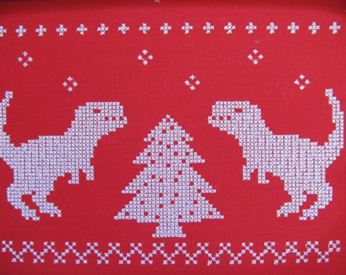 T-rex dinosaurs with Christmas tree, cross stitch machine embroidery designs multiple sizes for hoops 4x4, 5x7 and 6x10, winter dino boy