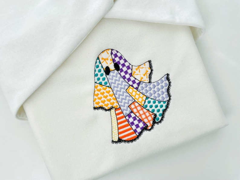 Halloween Ghost patchwork patterned dress lace edge machine embroidery designs sizes 4 up to 5.5 inch kids baby girls scary spooky design by Artapli embroidery format PES HUS JEF EXP DST VIP VP3 XXX instant download